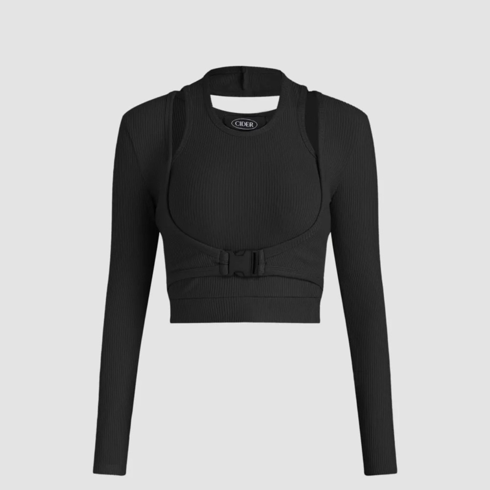 Black crop long sleeve with buckle detail